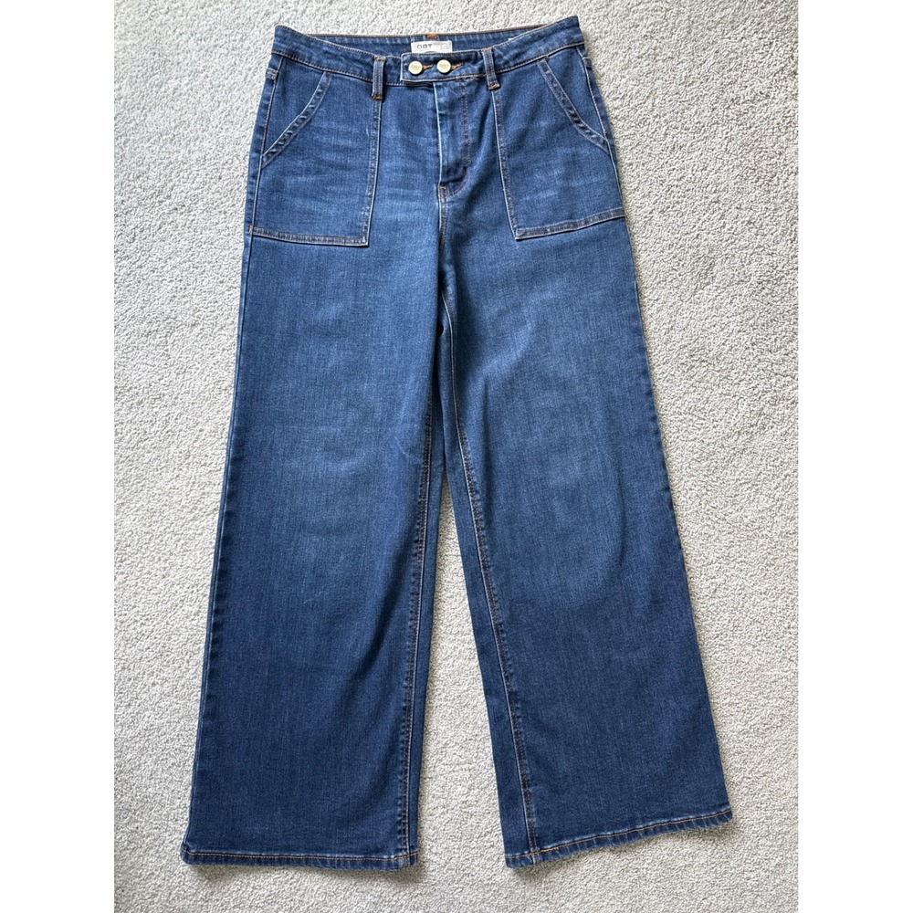OAT New York Women High Rise Wide Leg Patch Pocket Jeans Medium Wash 10/30 30x28